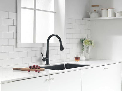 Matte Black Kitchen Faucet with Pull Down Sprayer, Lava Odoro Single Handle Kitchen Sink Faucet, Black Single Hole Kitchen Faucet with Magnetic Docking Spray Head and Deck Plate, KF321-MB