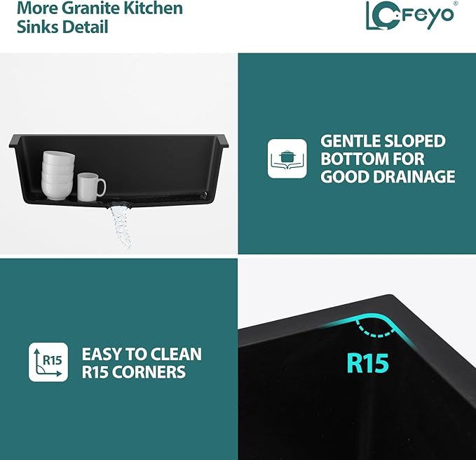 33"x19" Inch Granite Composite Kitchen Sink Matte Black Quartz Undermount Contemporary Single Bowl Kitchen Deep Sink Basin