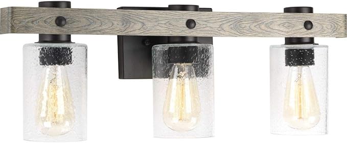 Progress Lighting Gulliver Collection 3-Light Clear Seeded Glass Coastal Bath Vanity Light Graphite