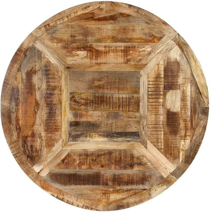 Round Dining Table, Solid Mango Wood, Natural Finish, 59.1 Inch Large Kitchen & Dining Room Table, Sturdy Iron Frame, Seats 6 for Dinner, Farmhouse Style