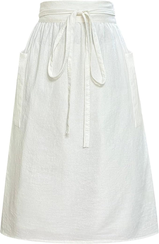 Cityelf Cotton Linen Half Apron for Women Vintage Waist Apron Ruffle Plain Bright Color for Cooking Painting Artwork