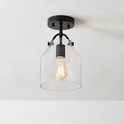 GLOBE Electric 66000080 1-Light Flush Mount Ceiling Light, Matte Black, Angular Glass Shade, Bedroom Lighting Fixtures Ceiling, Dining Room Fixture, Modern Farmhouse, Lighting for Hallway