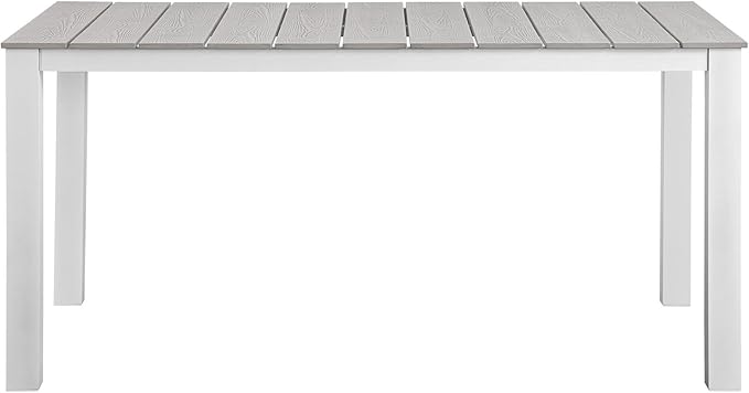 Modway Maine Aluminum Outdoor Patio 63" Dining Table in White Light Gray
