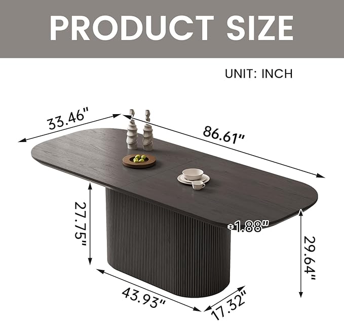 Miuuod 86.61" Extra Large Dark Grey Dining & Kitchen Table Set,Solid Kitchen Table with 6 Chairs,Oval Dinner Table with Round Corners for Dining Room,Home Office,Living Room Furniture