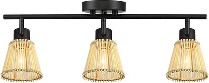 Globe Electric 3-Light Track Lighting Kit, Matte Black, Bamboo Shades, 3 Bulb Kitchen Light, E12 Socket