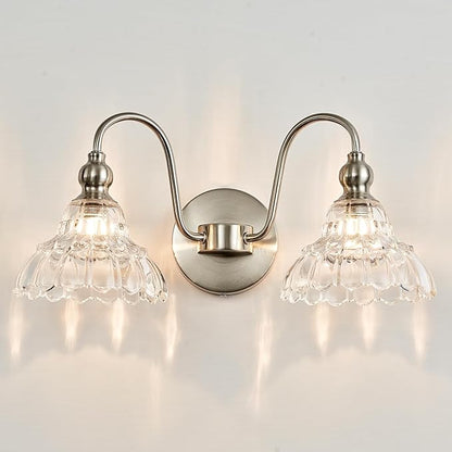Brushed Nickel 2 Light Bathroom Vanity Light Fixtures Modern Vanity Lights for Bathroom Living Room Vintage Wall Sconces Over Mirror Hallway Wall Lamp