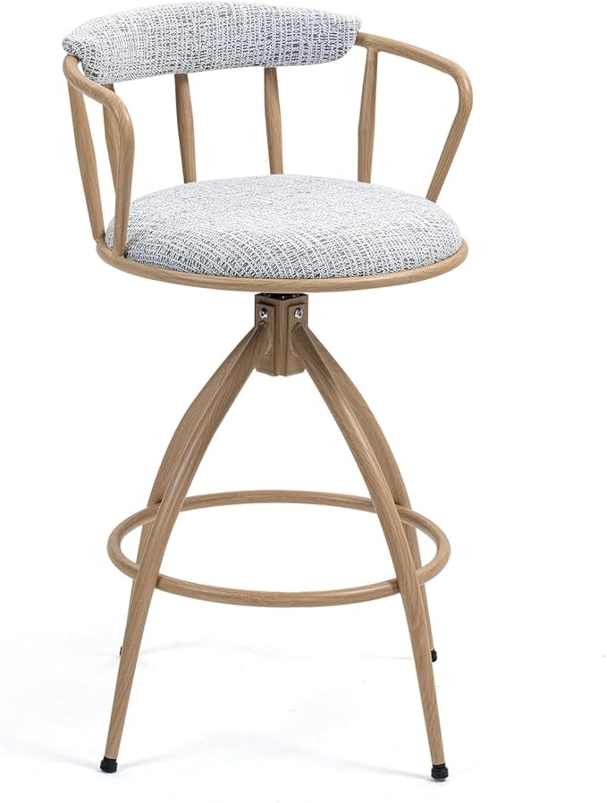 26'' Swivel Counter Height Bar Stool, Set of 2- Fabric Seat with Water Transfer Printed Metal Frame, Modern Industrial Design Bar Chairs for Kitchen Island, Dining Room,for Living Room
