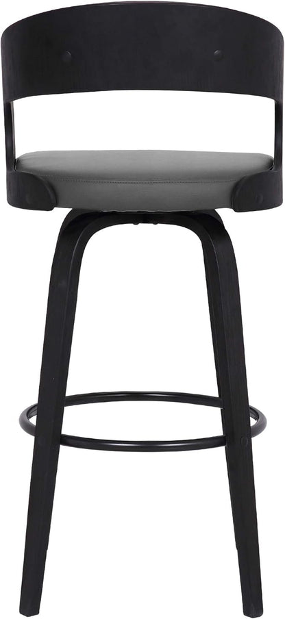 Armen Living Shelly 26" Counter Height Swivel Gray Faux Leather and Black Wood Bar Stool - Set of 3