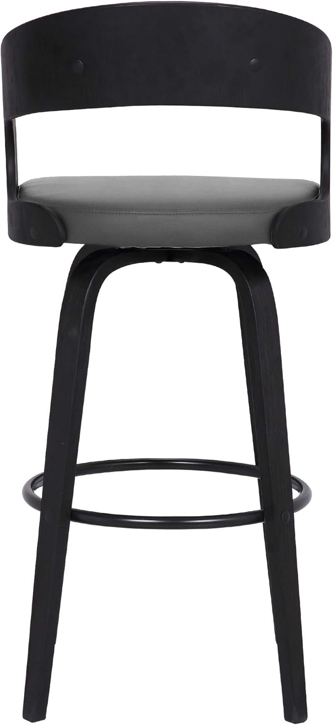 Armen Living Shelly 26" Counter Height Swivel Gray Faux Leather and Black Wood Bar Stool - Set of 2