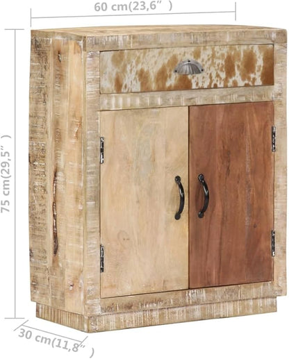 Rustic Mango Wood Sideboard Buffet Cabinet 29.5x23.6x11.8 in with Drawer and Doors, Compact Coffee Bar for Living Room, Entryway or Kitchen
