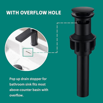 Black Bathroom Faucet 3 Hole Widespread Bathroom Faucet 8 Inch with Sink Pop Up Drain with Overflow Set Two Handles SUS304 Stainless Steel Vanity Faucets 8-12 Inches Matte Black, SFD4+SD-BK