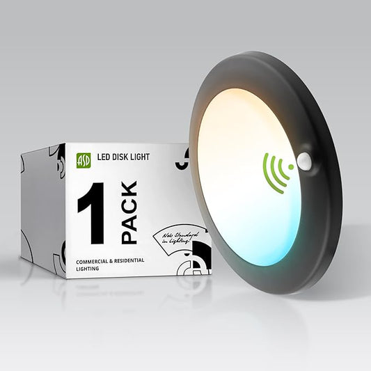 ASD 6 Inch Motion Sensor LED Disk Lights - 15W 120V 2700-5000K Black Dimmable Flush Mount Ceiling Light Fixture, Low Profile Surface Mount Disc Lights, Junction Box & Can, ETL, Energy Star