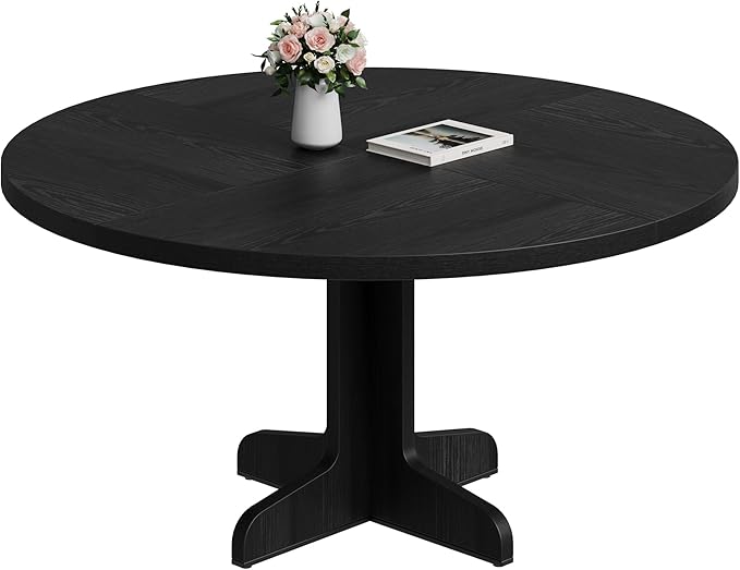 Garvee 47 in Round Dining Table for 4, Farmhouse Kitchen Dining Room Circle Dinner Table, Kitchen Dining Room Furniture, Black (Table Only)