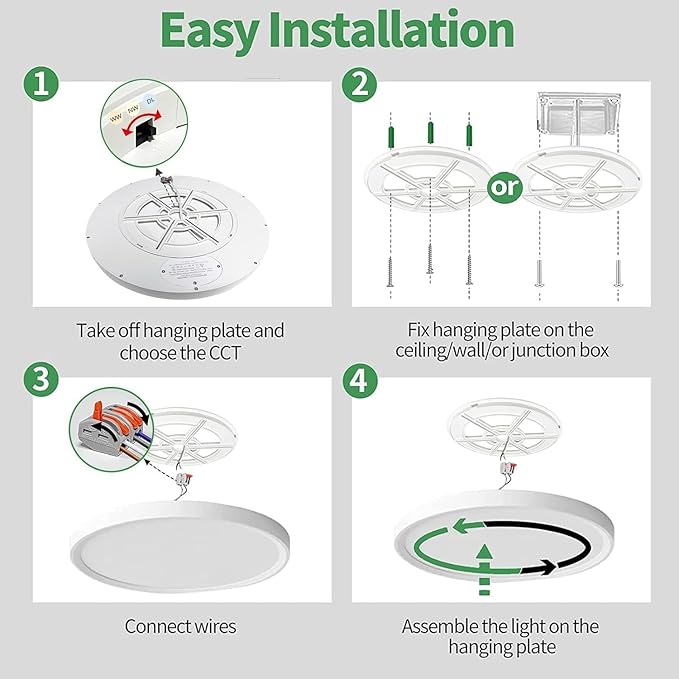 15.8 Inch Dimmable LED Flush Mount Ceiling Light, 32W, 3480LM, 3000K/3700K/4000K/5000K/6000K, Round Flat Panel Low Profile Ceiling Light Fitures for Hallway, Kitchen, Bedroom, 1PK White