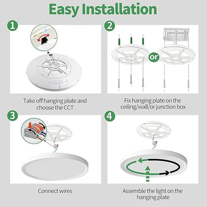 15.8 Inch Dimmable LED Flush Mount Ceiling Light, 32W, 3480LM, 3000K/3700K/4000K/5000K/6000K, Round Flat Panel Low Profile Ceiling Light Fitures for Hallway, Kitchen, Bedroom, 1PK White