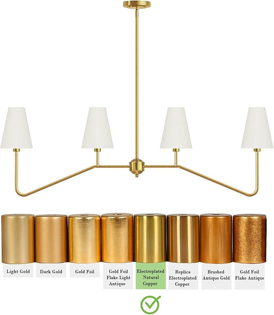 Electro bp;47" W 4-Light Linear Kitchen Island Lighting Fixture Classic Chandeliers Polished Gold with White Linen Shades for Dining Table,E12,160W