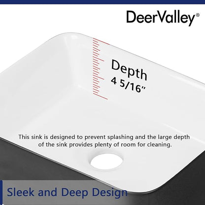 DeerValley DV-1V0001 Bathroom Vessel Sink 19" x 15" Above Counter Sink Rectangle Ceramic Bathroom Sink, Black and White Sinks