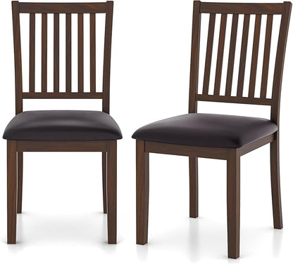 Giantex Wooden Dining Chairs Set of 2, Upholstered Kitchen Chairs w/Slat Back, Wear-Resistant PVC Leather, Rubber Wood Legs, Farmhouse Dining Side Chairs for Dining Room, Living Room, Espresso