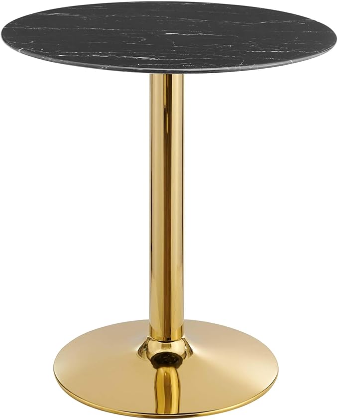Modway Verne Round Artificial Marble 28" Dining Table in Gold Black
