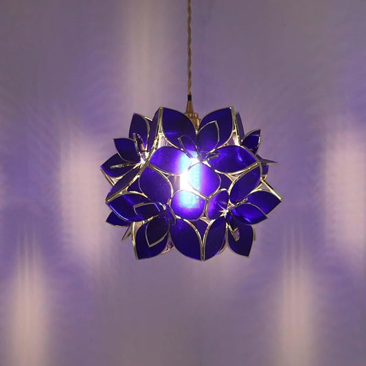 Bieye L11020 Petals Tiffany Style Stained Glass Ceiling Pendant Light for Home Decoration (Cobalt Blue, 12" Rose Lily)