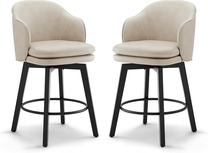 KISLOT Counter Height Barstools 26 inch Upholstered Swivel Bar Stools with Back for Kitchen Island,Set of 2,Beige PU Leather