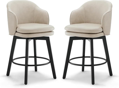 KISLOT Counter Height Barstools 26 inch Upholstered Swivel Bar Stools with Back for Kitchen Island,Set of 2,Beige PU Leather