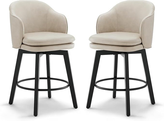 KISLOT Counter Height Barstools 26 inch Upholstered Swivel Bar Stools with Back for Kitchen Island,Set of 2,Beige PU Leather