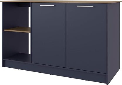 GOWE Kitchen Island 35.7" H, 2 Doors, 6 Shelves, Alby Blue/Natural Oak - Kitchen
