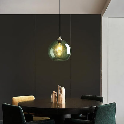 Gray Green Glass Pendant Lights Kitchen Island Lighting Globe Pendant Light Fixtures Modern Pendant Lighting for Kitchen Island Bedroom Living Dining Room Light Fixture(9.84in, 2-Pack)