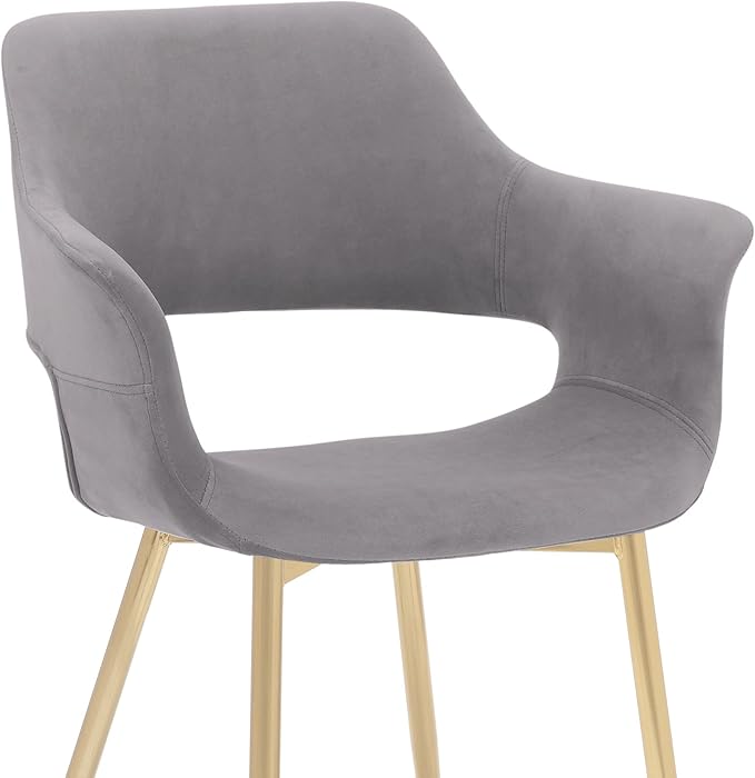 Armen Living Gigi Grey Velvet Dining Room Chair with Gold Metal Legs - Set of 2