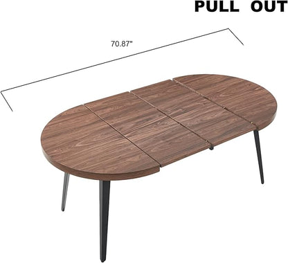 Extendable Dining Room Table, 70.87”-39.37”Large Oval Kitchen Table Set for 4 to 6 People，Wood Tabletop Foldable Tables for Conference Room (1 Table Only Walnut)