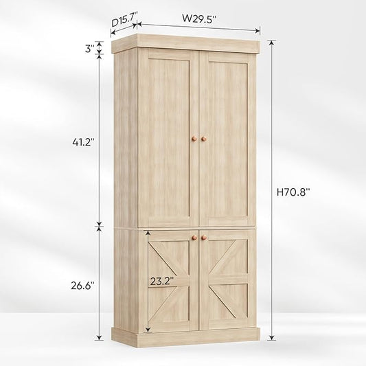 70.8" Tall Kitchen Pantry Cabinet with Doors, Farmhouse Modular Storage Cabinet with 4-Tier Adjustable Shelves, Large Storage Cabinet for Kitchen or Living Room, Set of 2, Brown