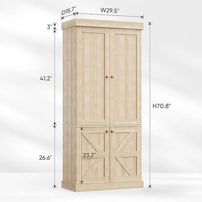70.8" Tall Kitchen Pantry Cabinet with Doors, Farmhouse Modular Storage Cabinet with 4-Tier Adjustable Shelves, Large Storage Cabinet for Kitchen or Living Room, Brown