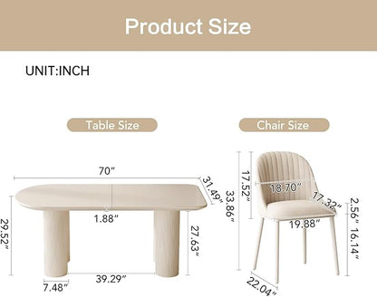 Guyii 70" Dining Table Set with 8 Chairs, Modern Kitchen Table Set, Indoor Dining Table for Kitchen, Bar, Living Room, Breakfast Nook, Small Space, Cream White