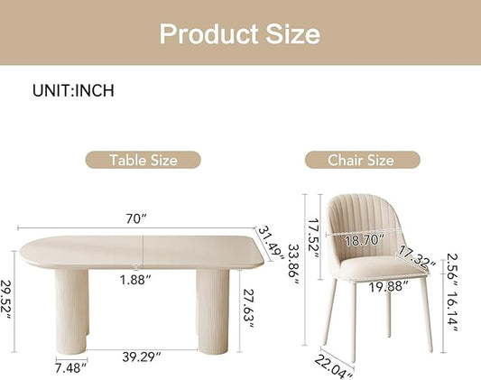 Guyii 70" Dining Table Set with 8 Chairs, Modern Kitchen Table Set, Indoor Dining Table for Kitchen, Bar, Living Room, Breakfast Nook, Small Space, Cream White