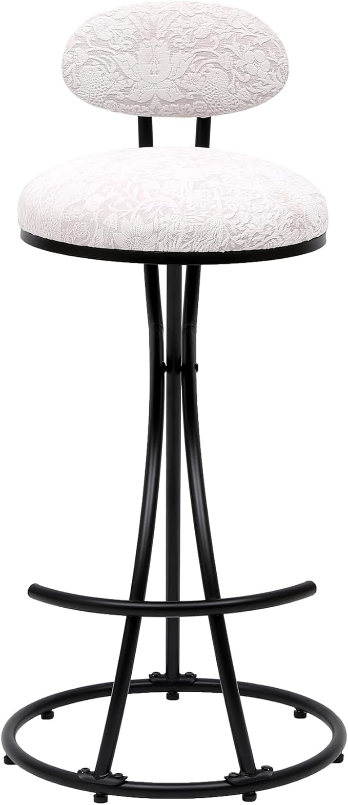 Round Print Bar Stools Set of 2 Black Metal Upholstered Chairs for Kitchen Island Dining Rooms Counter Stools (Black White Print)
