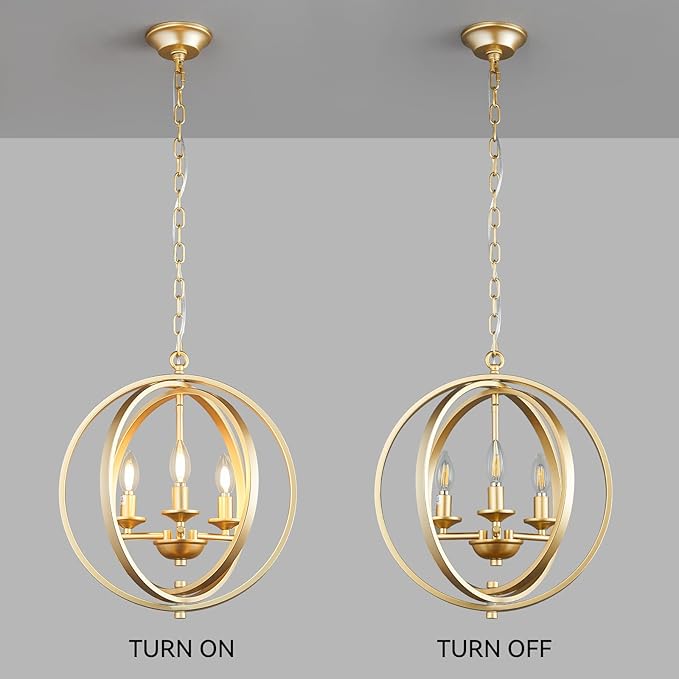 3-Light Modern Gold Pendant Lights, Farmhouse Dining Room Light Fixtures Industrial Chandelier, Metal Geometric Kitchen Island for Entryway Hallway Foyer Bedroom