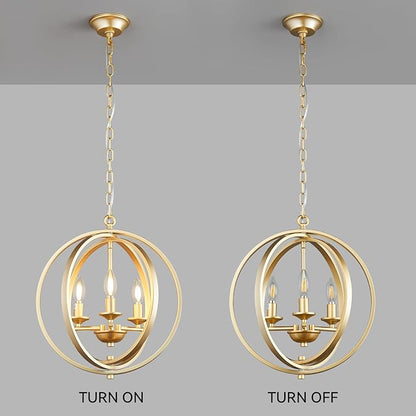 3-Light Modern Gold Pendant Lights, Farmhouse Dining Room Light Fixtures Industrial Chandelier, Metal Geometric Kitchen Island for Entryway Hallway Foyer Bedroom