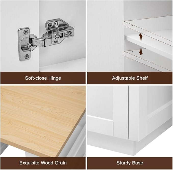 JIJIWANG 82.7 inch Kitchen Island with Extendable Dining Table for 4-6 Person,Two-Tone Kitchen Table with Double-Sized Storage, Power Outlet, with Storage 2 Drawers 2 Side Open Shelves,White