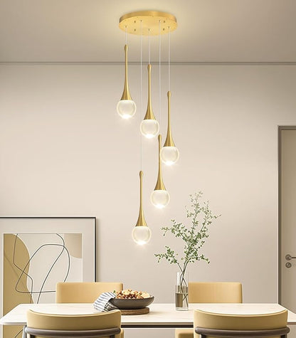 Crystal Chandelier for Dining Room Glam 5 Light Cluster Crystal Pendant Light Dimmable LED Chandeliers for Kitchen Island Living Room Gold