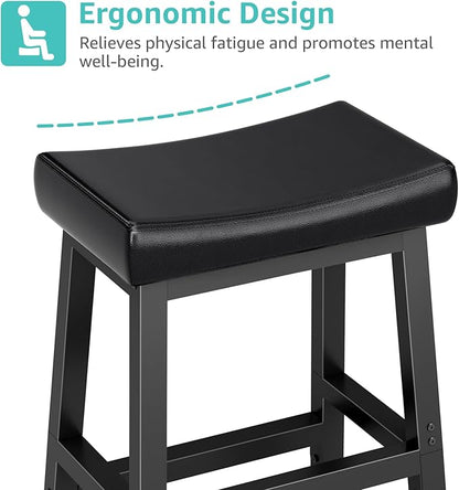 WINAZ 24 Inch Bar Stools for Kitchen Island, Kitchen Chairs Counter Height Stools with Footrest, Black Saddle Leather Barstools Heavy Duty for Dining Table Farmhouse Outdoor, 1 PC