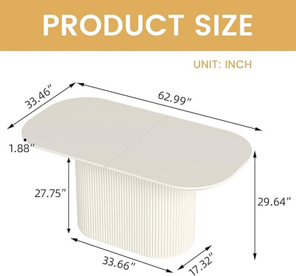 62.99 Inch Rectangular Dining Table for 4-6 People, Modern Mid Century Kitchen Dining Room Table with Pedestal Base,Cream White Family Safe Dining Furniture for Apartment Home