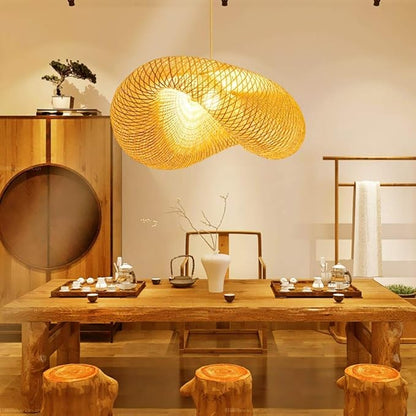 GCQ Bamboo Lantern Pendant Lamp, Retro Japanese Style E27 Chandelier Hanging Light Ceiling Lighting Fixture for Living Room Bedroom Restaurant Cafe Teahouse Bar Dining Room Club