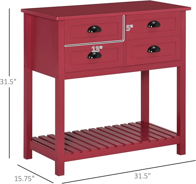HOMCOM Sideboard Buffet Cabinet with Storage, Modern Coffee Bar Cabinet with 4 Drawers and Slatted Bottom Shelf, Console Table for Kitchen, Living Room, Dining Room, Hallway, Red