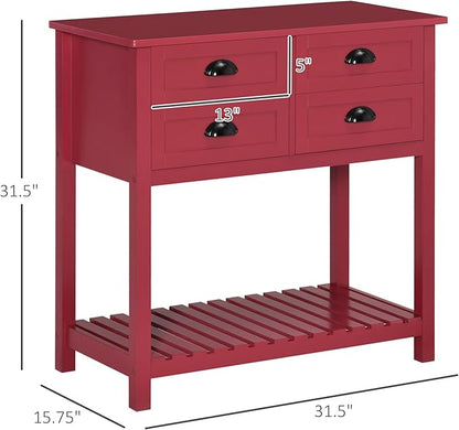 HOMCOM Sideboard Buffet Cabinet with Storage, Modern Coffee Bar Cabinet with 4 Drawers and Slatted Bottom Shelf, Console Table for Kitchen, Living Room, Dining Room, Hallway, Red