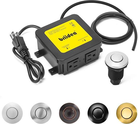Garbage Disposal Air Switch Kit Dual Outlet Sink Top Waste Disposal Stainless Steel Polished On/Off Air Button Food and Waste Disposals Part by Briidea, UL Listed