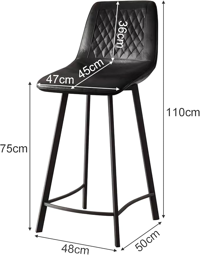 Faux Leather Counter Height Stools with Back, Upholstered Chairs for Kitchen Island Dining,Black-Sitting Height 75cm