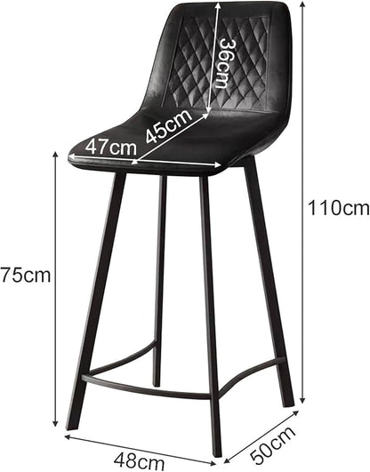 Faux Leather Counter Height Stools with Back, Upholstered Chairs for Kitchen Island Dining,Black-Sitting Height 75cm