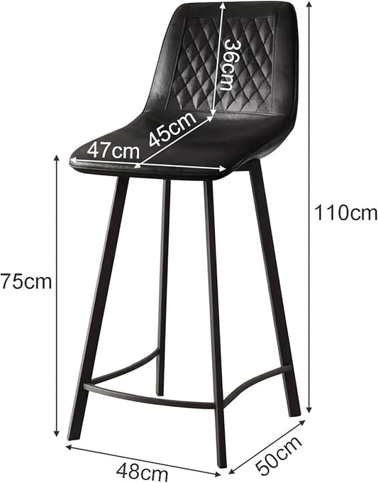 Faux Leather Counter Height Stools with Back, Upholstered Chairs for Kitchen Island Dining,Black-Sitting Height 75cm