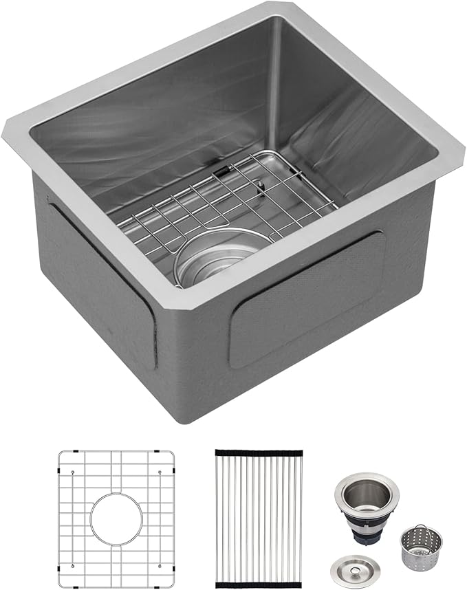 Logmey 13x15 Undermount Bar Sink,16 Gauge Heavy-Duty Stainless Steel Handmade Small Kitchen Sink,Scratch-resistant,Easy Clean,13x15x9 Single Bowl Utility Sink for RV & Prep Station